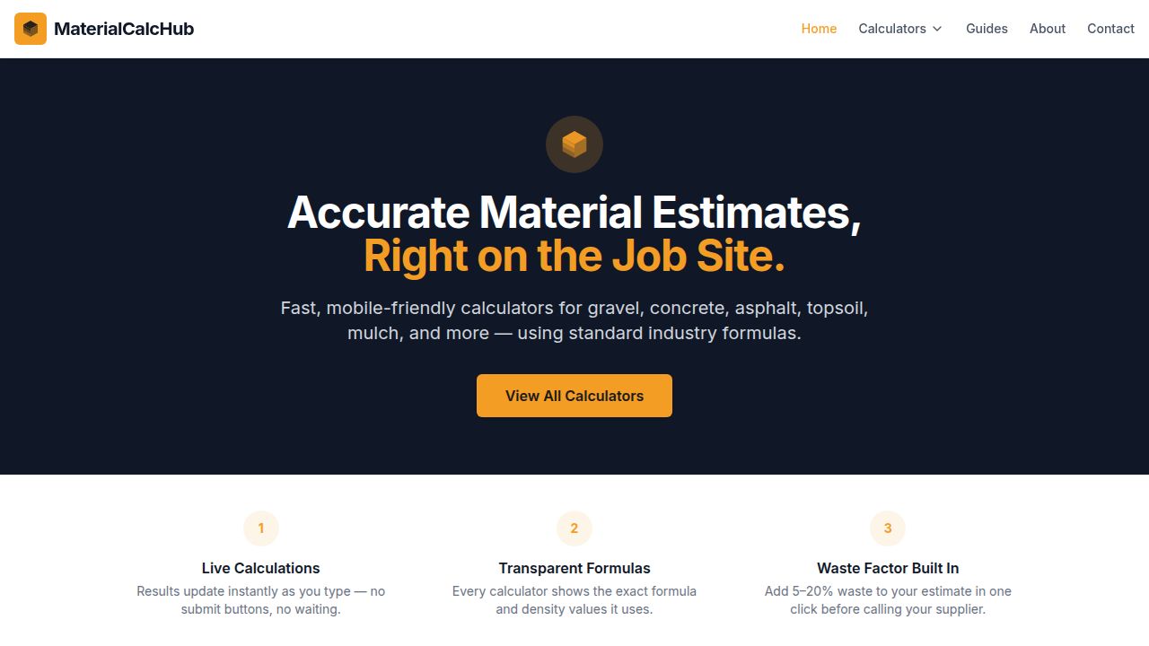 Material Count App Free Material Calculators for Construction & Landscaping | MaterialCalcHub